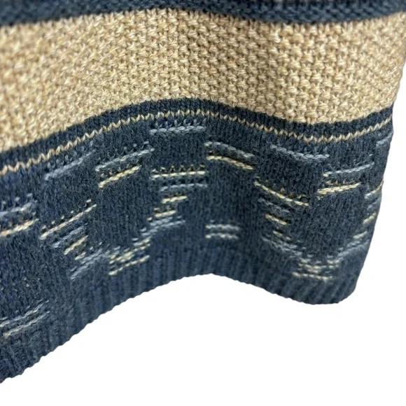 Chaps Western Sweater Blue Tan Pullover Striped Neckline Crisscross Tie Size L - Picture 4 of 8